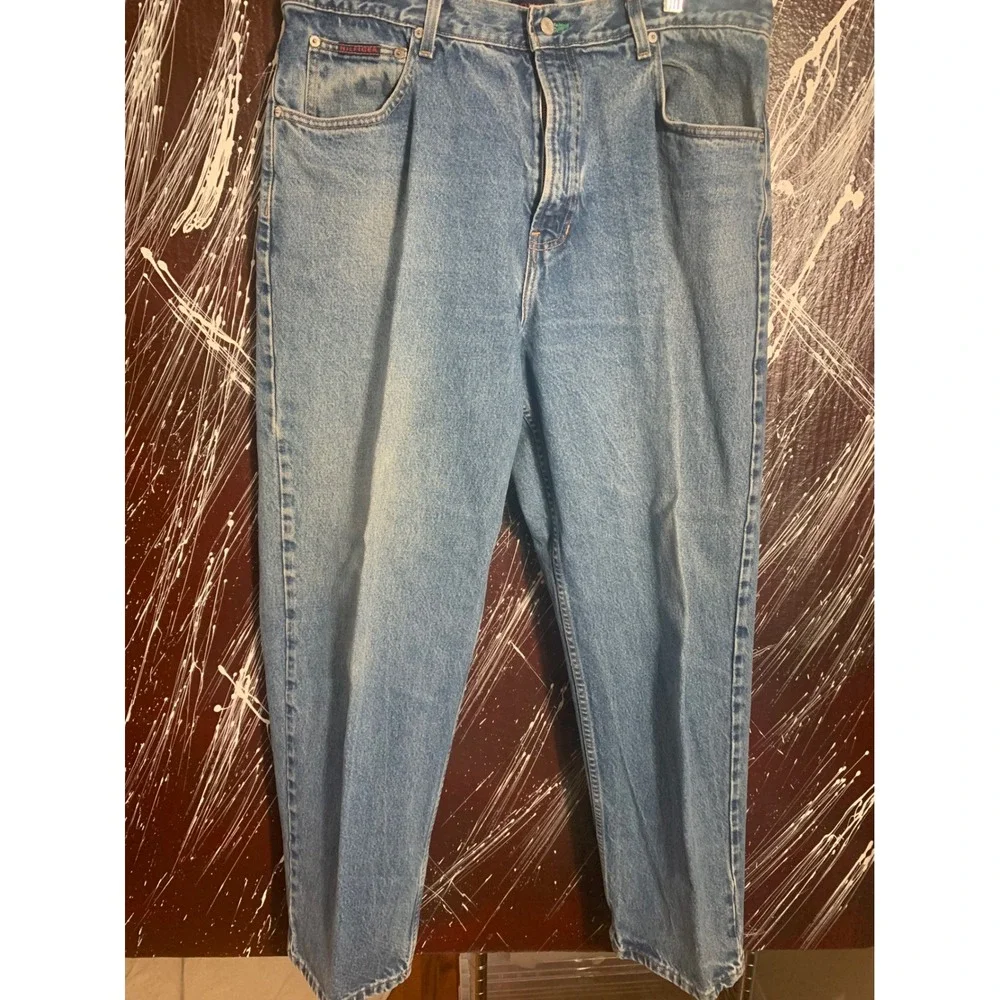 Vintage Tommy Hilfiger Tommy Jeans Light Wash Straight Leg Denim 38x32 Mens 90s